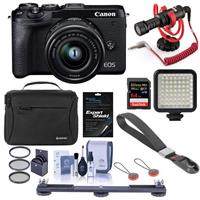 Canon EOS M6 Mark II Mirrorless Digital Camera with EF-M 15-45mm IS STM Lens & EVF-DC2 Viewfinder, Black - Bundle With RODE Compact On-Camera Mic, 64GB SDXC Card, Peak Cuff Wrist Strap, And More
