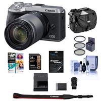 Canon EOS M6 Mark II Mirrorless Camera with EFM 18-150mm STM Lens & EVF-DC2 Viewfinder, Silver - BUNDLE With 32GB SDHC Card, 55mm Filter Kit, Camera Case, Cleaning Kit, Screen Protector, PC Software