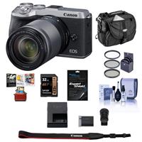 Canon EOS M6 Mark II Mirrorless Camera with EFM 18-150mm STM Lens & EVF-DC2 Viewfinder, Silver - BUNDLE With 32GB SDHC Card, 55mm Filter Kit, Camera Case, Cleaning Kit, Screen Protector, Mac Software