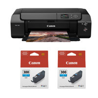 

Canon imagePROGRAF PRO-300 Professional 13" Wireless Inkjet Photo Printer - With 2 Pack Canon PFI-300 14.4ml Ink Tank Cyan