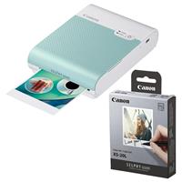 Canon SELPHY Square QX10 Compact Photo Printer, Green - With Canon SELPHY Color Ink/ Label set XS-20L 20 sheets