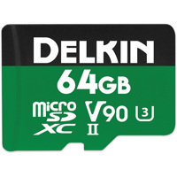 

Delkin Devices Power 64GB UHS-II U3/V90 microSDXC Memory Card with microSD to SD Adapter, 300MB/s Read, 250MB/s Write