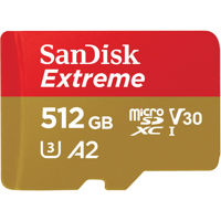 

SanDisk 512GB Extreme UHS-I microSDXC Memory Card with SD Adapter, 160MB/s Read, 90MB/s Write, V30, A2