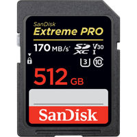 

SanDisk Extreme PRO 512GB UHS-I Class 10 U3 V30 SDXC Memory Card, Up to 170MB/s Read and Up to 90MB/s Write Speed