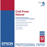 

Epson Cold Press Natural Fine Art Textured Matte Cotton Rag Inkjet Paper, 21 mil., 340 g/m2, 8.5x11", 25 Sheets