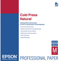 

Epson Cold Press Natural Fine Art Textured Matte Cotton Rag Inkjet Paper, 21 mil., 340 g/m2, 17x22", 25 Sheets