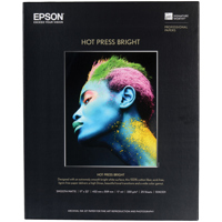 

Epson Hot Press Bright Fine Art Smooth Matte Cotton Rag Inkjet Paper, 17 mil., 330 g/m2, 17x22", 25 Sheets