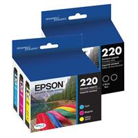 

Epson T220 DURABrite Ultra Black Dual Pack Standard Capacity Ink Cartridges for WorkForce WF-2630, WF-2650, WF-2660; Expression XP-Series, XP-320, XP-420 XP-4 24 Printers - BUNDLE with T220 DURABrite Ultra Color Combo Pack Standard Capacity Ink Cartridges