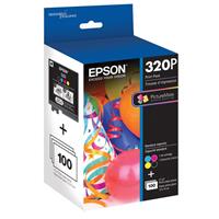 

Epson 320P Standard-Capacity Color Ink Cartridge Print Pack for PictureMate PM-400 Printer, Includes 100 Sheets Glossy Photo Paper, Black, Cyan, Magenta, Yellow Ink Cartridges