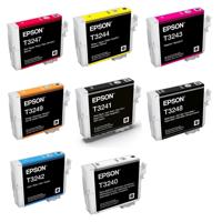 

Epson UltraChrome HG2 Full Set 324 Ink Cartridges for SureColor P400 Printer - Gloss Optimizer, Photo Black, Cyan, Magenta, Yellow, Red, Matte Black, Orange