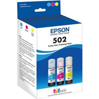 Epson T502 Dye Color Combo Ink Bottles with Sensormatic, 3 Pack