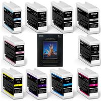 Epson T770 UltraChrome PRO10 Cartridge for SureColor P700 Printer, 25ml with 11 Items /Violet /Photo Black/Cyan /Vivid Magenta/Y