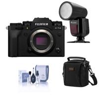 

Fujifilm X-T4 Mirrorless Digital Camera Body, Black - With Flashpoint Zoom Li-on X R2 TTL On-Camera Round Flash Speedlight For Fuji, Shoulder Bag, Cleaning Kit