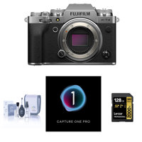 

Fujifilm X-T4 Mirrorless Digital Camera Body, Silver Bundle with Capture One Pro Photo Editing Software, 128GB UHS-II V90 SD Card and Accessories