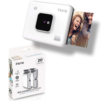 

iHome QWIKPIX3 2-in-1 Instant Camera & Smartphone Photo Printer, White - With iHome 3x3" Ink + Square Paper Cartridge with 10-Sheets, 2-Pack