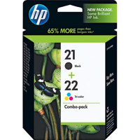 

HP 21/22 Combo-pack, Black / Tri-Color Inkjet Print Cartridges for Assorted Printers - Yield; Black: 190 Pages, Color: 165 Pages)