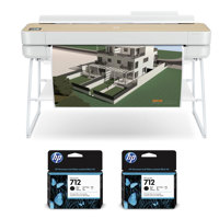 

HP DesignJet Studio Large Format Printer, 36" Color Inkjet Plotter, Wireless, Wood Design, Bundle with Black Ink Cartridge