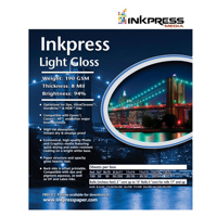 

Inkpress Light Gloss Inkjet Photo Paper Media, 190gsm, 8 Mil, 94% Brightness, Single Sided Paper, 24"x100' Roll