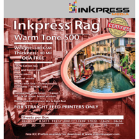 

Inkpress Rag Warm Tone 500 Single Sided, Matte Printer Paper, 500 gsm, 40 mil, 8.5x11", 5 Sheets