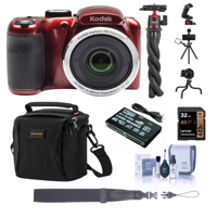

KODAK PIXPRO AZ252 16MP Point and Shoot Digital Camera, 25x Optical Zoom, Red Bundle with Shoulder Bag, Octopus Tripod, Card Reader, 32GB SD Card, Cleaning Kit, Wrist Strap