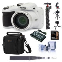 

KODAK PIXPRO AZ401 16MP Point and Shoot Digital Camera, 40x Optical Zoom, 720p HD Video, White Bundle with Shoulder Bag, Octopus Tripod, Card Reader, 32GB SD Card, Cleaning Kit, Wrist Strap