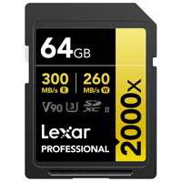 

Lexar Professional 2000x 64GB SDXC UHS-II V90 Memory Card, 300MB/s Read, 260MB/s Write