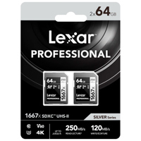 

Lexar Professional 1667x 64GB SDXC UHS-II/U3 Memory Card, 2 Pack