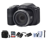 

Minolta M35Z 20MP 1080p HD Bridge Digital Camera with 35x Optical Zoom, Black - Bundle With Camera Case, 16GB SDHC Card, Memory Wallet, Cleaning Kit, Card Read er, Tabletop Tripod