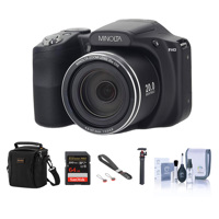 

Minolta M35Z 20MP 1080p HD Bridge Digital Camera with 35x Optical Zoom, Black - Bundle With 64GB SDXC Card, Camera Case, Peak Camera Cuff Wrist Strap, FotoPro UFO 2 Flexible Tripod, Cleaning Kit