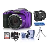 

Minolta M35Z 20MP 1080p HD Bridge Digital Camera with 35x Optical Zoom, Purple - Bundle With Camera Case, 16GB SDHC Card, Memory Wallet, Cleaning Kit, Card Read er, Tabletop Tripod