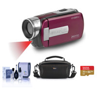 

Minolta MN80NV 1080p Full HD 3" Touchscreen Camcorder with Nightvision, Maroon/Plum - Bundle With 32GB MicroSDHC Card, Video Case, Cleaning Kit