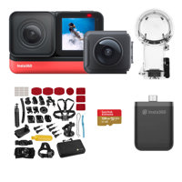 

Insta360 ONE R Twin Edition with 4K Module and Dual Lens 360 Module - With Water Sport Kit 128GB MicroSDXC Card, Insta360 Vertical Battery Base, Insta360 Dive Case, Froggi G02 Sport Action Acc Set
