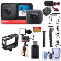 

Insta360 ONE R Twin Edition with 4K and Dual Lens 360 Module - With 128GB MicroSDXC Card, Ulanzi Metal Vlogging Cage, Insta360 ONE R Audio Adapter, H&A VideoMini Camera Mic, Ulanzi MT- 1 Octopus Tripod