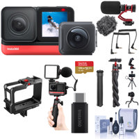 

Insta360 ONE R Twin Edition with 4K and Dual Lens 360 Module - With 128GB MicroSDXC Card, Ulanzi Metal Vlogging Cage, Insta360 ONE R Audio Adapter, H&A VideoMini Camera Mic, Ulanzi MT- 1 Octopus Tripod