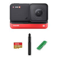 

Insta360 One R 4K Edition Wide-angle Waterproof Sports and Action Camera Bundle with Invisible Selfie Stick, 32GB microSD Card, Card Reader