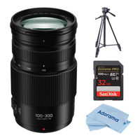 

Panasonic Lumix G Vario 100-300mm f/4.0-5.6 II Power O.I.S. Zoom Lens for Micro Four Thirds - Bundle With Tripod, Gunmetal, 16GB U3 SDHC Card