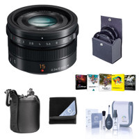 

Panasonic Lumix G Leica DG Summilux 15mm f/1.7 ASPH Lens for Micro Four Thirds, Black - Bundle with 46mm Filter Kit, Lens Case, Cleaning Kit, Lens Wrap (15x15), Pro Software Package