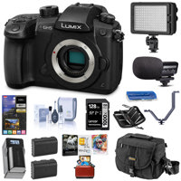 

Panasonic Lumix DC-GH5 Mirrorless Camera Body, Black - Bundle With 128GB Memory Card, 2x Spare Battery, Camera Case, Cleaning Kit, Memory Wallet, Card Reader, Software Package, Video Light, Microphone And More