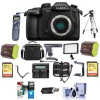 

Panasonic Lumix DC-GH5 Mirrorless Camera Body, Black - Bundle With 64/32GB SDHC U3 Card, 2x Spare Battery, Camera Case, Tripod, Remote Shuter Release, Video Light, Shotgun Mic, Software Package, And More