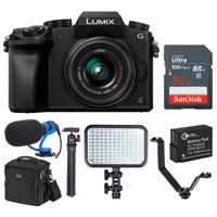 

Panasonic Lumix DMC-G7 Mirrorless Camera with Lumix G Vario 14-42mm Lens, Black - Bundle With Camera Case, Joby GorillaPod 3K Kit, Stereo Condenser Mic, Bi-Color LED Light, 32GB SDHC Card, V-Bracket