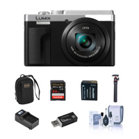 

Panasonic Lumix DC-ZS80 Digital Camera, Silver - Bundle with 64GB SD Card, Case, Octopus Tripod, Extra Battery, Compact Charger, Cleaning Kit, Card Reader