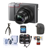 

Panasonic Lumix DMC-ZS100 Digital Camera, 20.1MP, Silver - Bundle with 16GB Class 10 SDHC Card, Camera Case, Cleaning Kit, Memory Wallet, Sunpak FlexPod , Mac Software Package