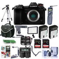 

Panasonic Lumix G9 Mirrorless Camera Body, Black - Bundle With 64/32GB SDHC U3 Card, 2x Spare Battery, Camera Case, Tripod, Remote Shuter Release, Video Light, Shotgun Mic, Software Package, And More