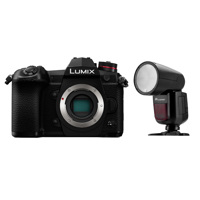 

Panasonic Lumix G9 Mirrorless Camera Body, Black - With Flashpoint Zoom Li-on X R2 TTL Round Flash Speedlight For Panasonic (V1)