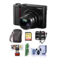 

Panasonic Lumix DMC-ZS200 Digital Point & Shoot Camera, Black - Bundle With 32GB SDHC U3 Card, Camera Case, Cleaning Kit, Memory Wallet, Card reader, Mac Software Package