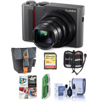 

Panasonic Lumix DMC-ZS200 Digital Point & Shoot Camera, Silver - Bundle With 32GB SDHC U3 Card, Camera Case, Cleaning Kit, Memory Wallet, Card reader, PC Software Package