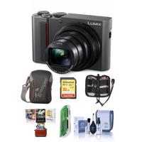 

Panasonic Lumix DMC-ZS200 Digital Point & Shoot Camera, Silver - Bundle With 32GB SDHC U3 Card, Camera Case, Cleaning Kit, Memory Wallet, Card reader, Mac Software Package