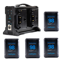 

IndiPRO 4x Micro-Series 98Wh Gold Mount Li-Ion Battery and Quad Pro Charger Kit