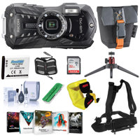 

Ricoh WG-70 All-Weather Compact Camera, Black - Bundle With Pouch Bag, 32GB SDHC Card, Wrist Strap, Table Top Tripod, Spare Battery, Memory Wallet, Card Reader, Chest Harness, Cleaning Kit, Software