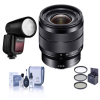 

Sony 10-18mm F/4 OSS E-Mount Lens - With Flashpoint Zoom Li-on X R2 TTL On-Camera Round Flash Speedlight For Sony, 62mm Filter Kit, Cleaning Kit